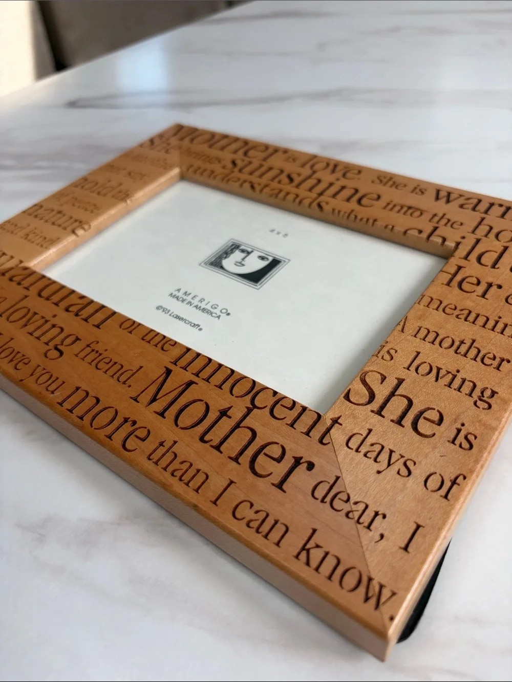 Vintage 1993 Amerigo lasercraft Mother Mom Wooden Picture Frame - 4x6